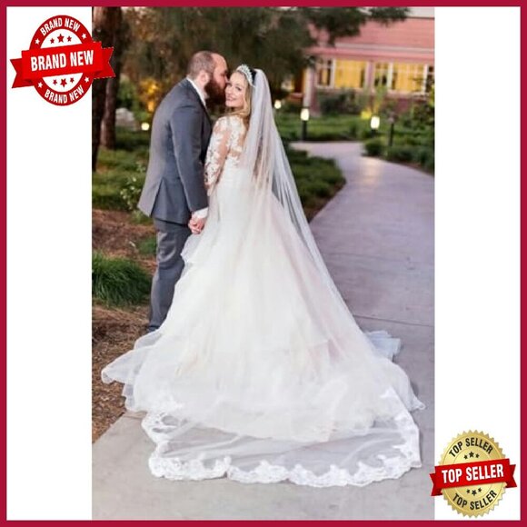 Long Chapel Lace Bridal Veil with Comb, Soft Tulle Material main image 5